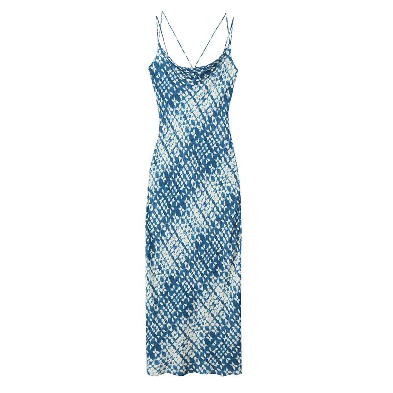 Dresses & Jumpsuits | Mini Mesh V-Neck Plaid Slip Midi Dress  –  Womens Clothing Blue