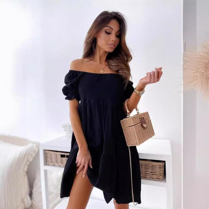 Dresses & Jumpsuits | Puff Sleeve Tiered Babydoll Mini Dress  –  Womens Clothing Black