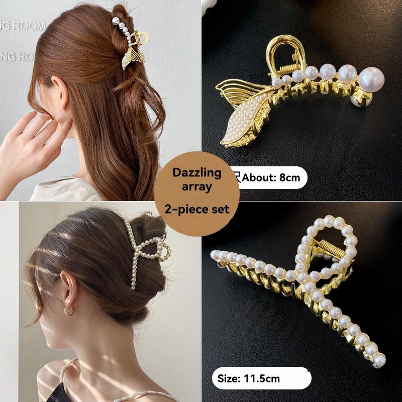 Hair Accessories | Gold & Pearl Claw Clip  –  Womens Accessories Gold