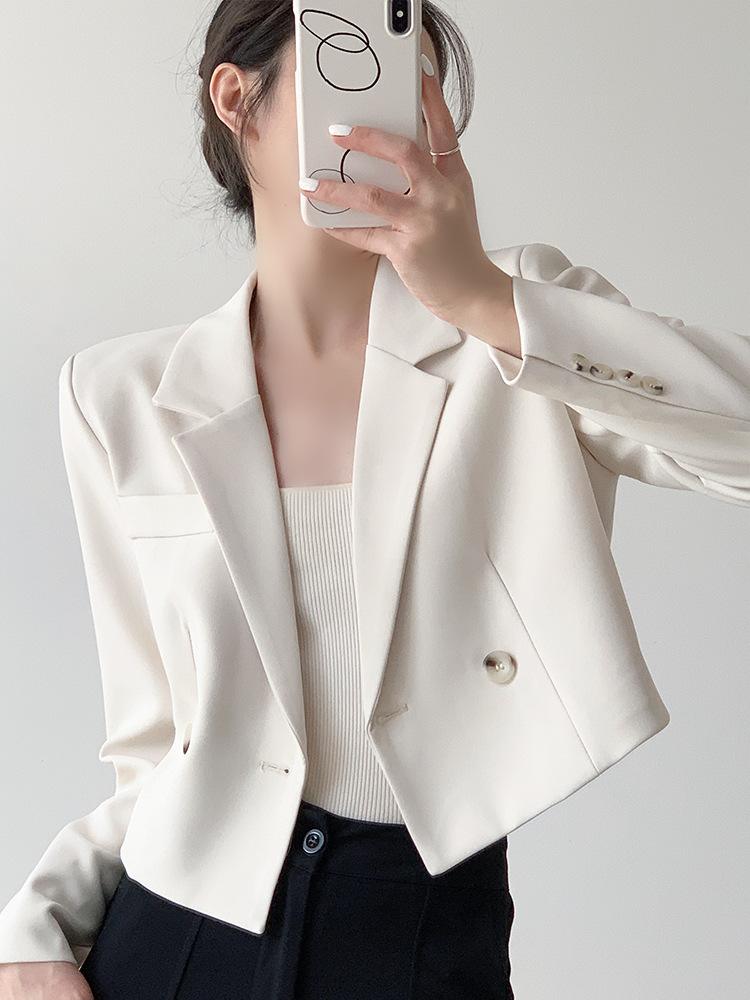 Jackets & Vests | Cropped Blazer  –  Womens Clothing Cappuccino