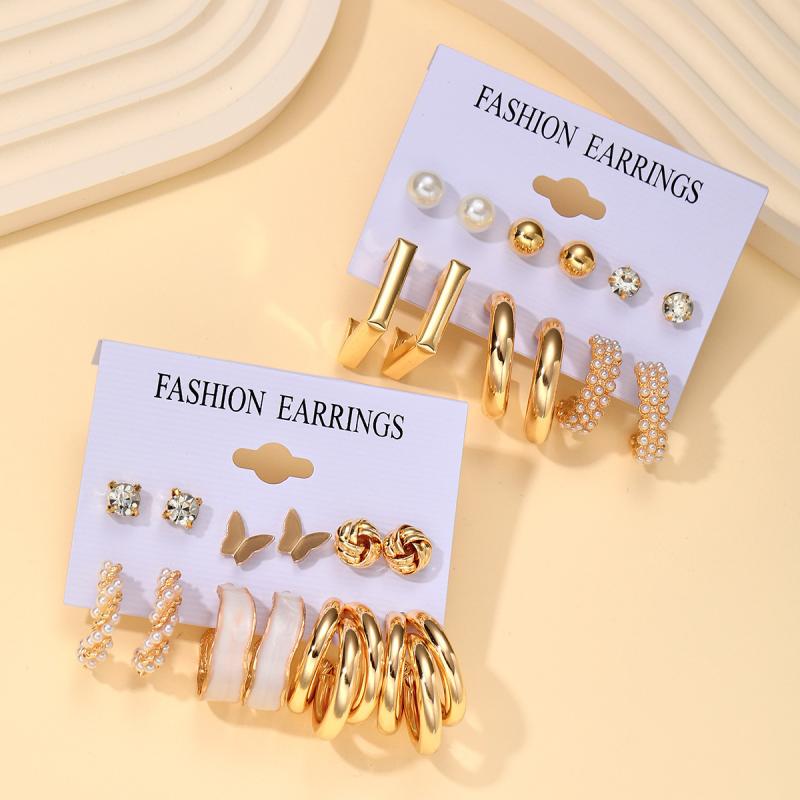 Jewelry | Cubic Zirconia & Pearl Earrings 6-Pack  –  Womens Accessories Gold