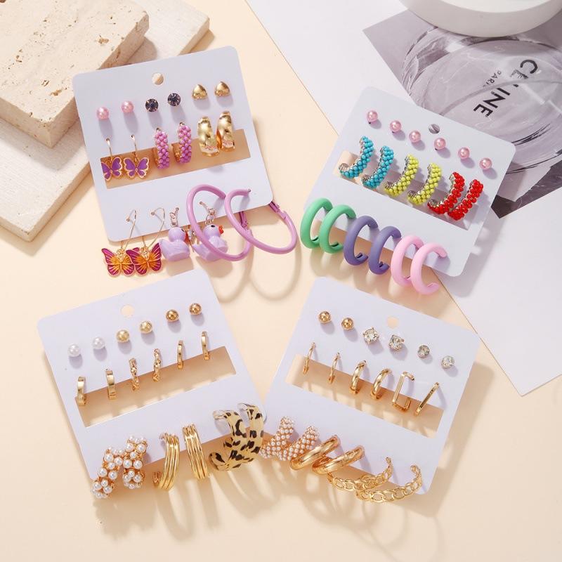 Jewelry | Floral Earrings 9-Pack  –  Womens Accessories Gold