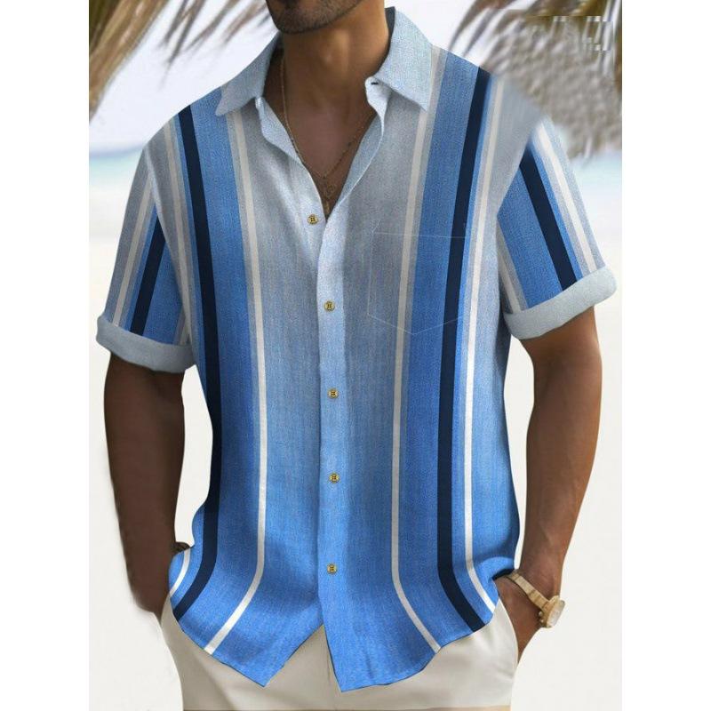 Polos | Striped Button-Up Sweater Polo Shirt  –  Mens Clothing Light Blue