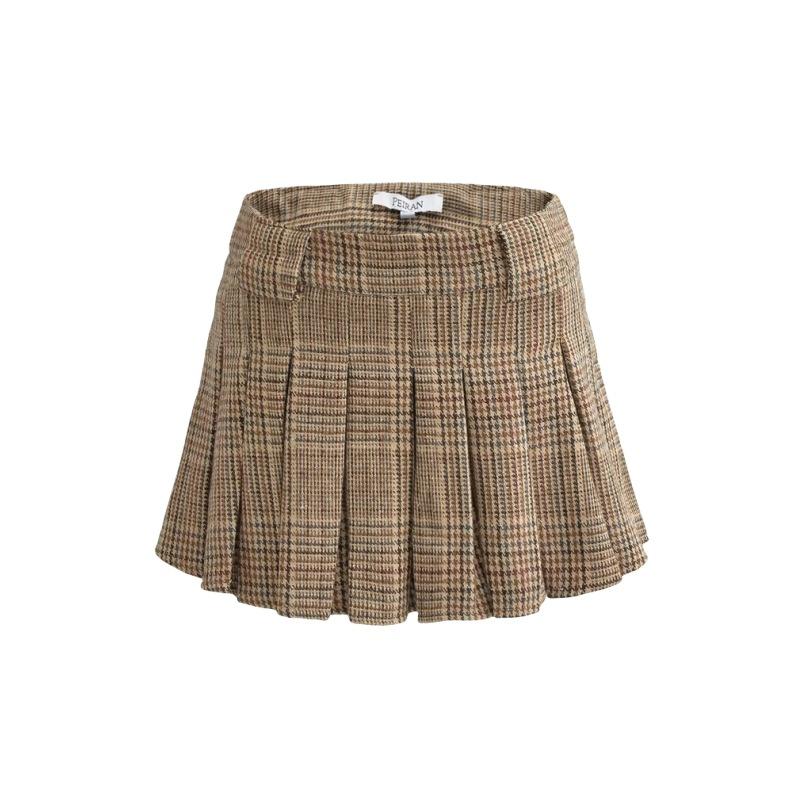 Skirts & Skorts | Pleated It Knit Plaid Skort  –  Womens Clothing Brown