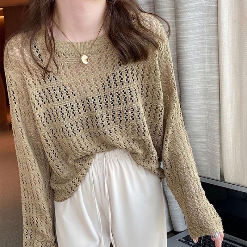 Sweaters & Cardigans | Boat Neck Bell Sleeve Crochet Sweater  –  Womens Clothing Camel