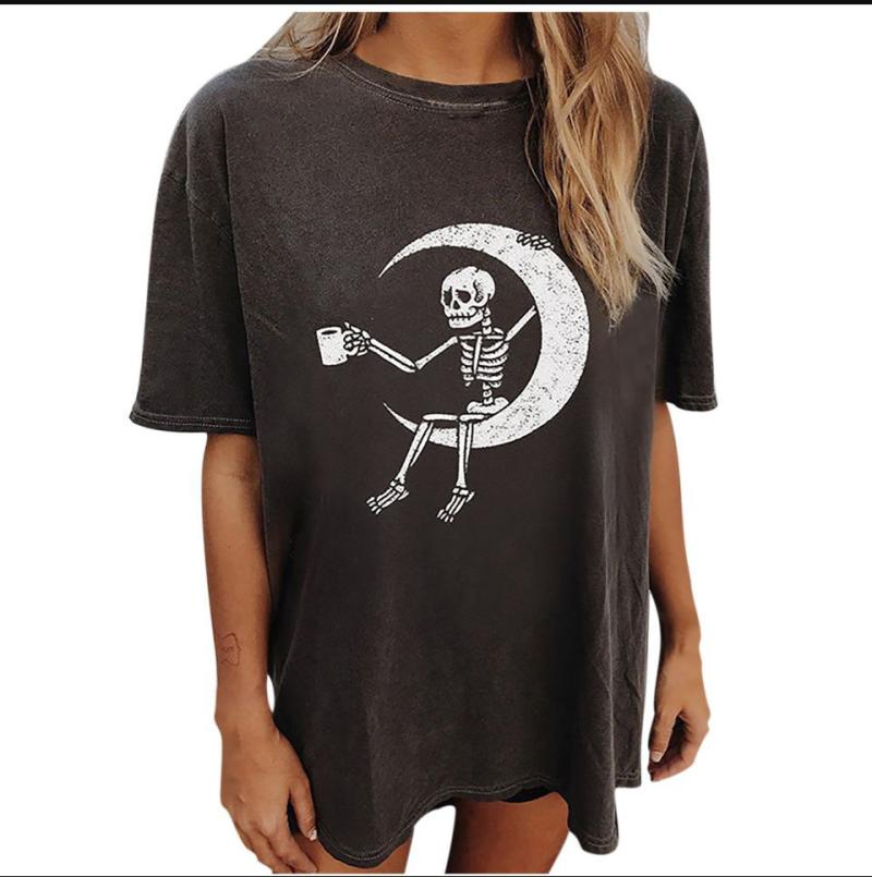 T-Shirts & Graphic Tees | Oversized Halloween Skeleton Graphic T-Shirt  –  Womens Clothing T-Shirts & Graphic Tees