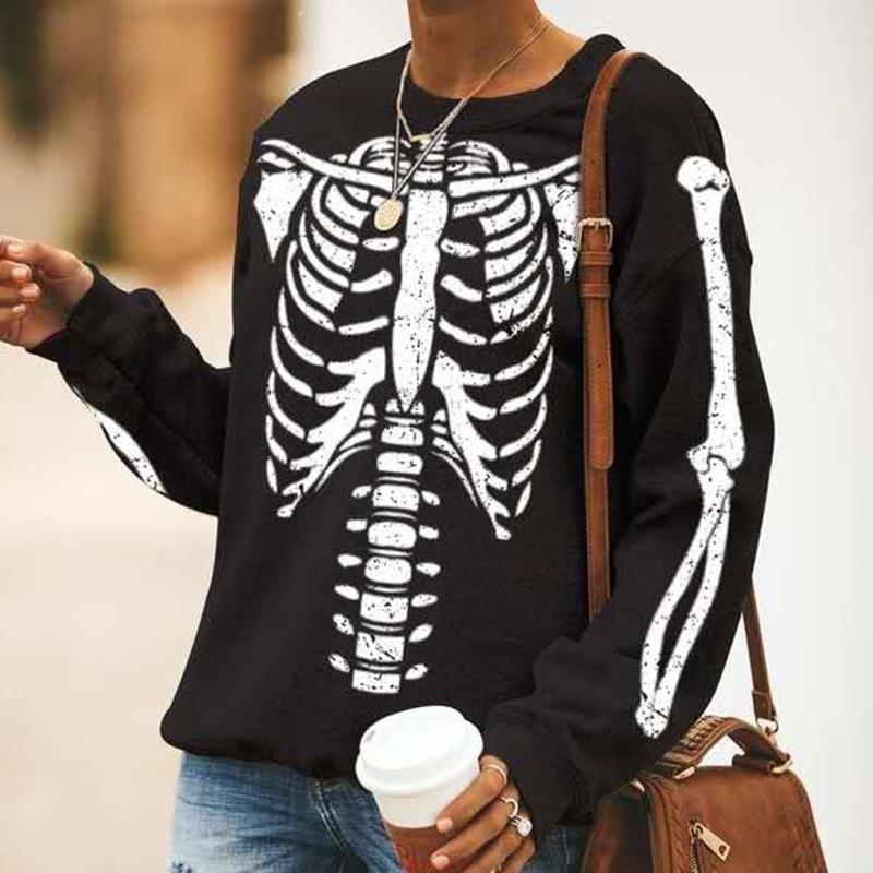 Tops | Oversized Halloween Skeleton Graphic Sweatshirt  –  Womens Clothing Black